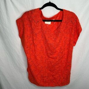Maeve by Anthropologie Top Sz 14 Karine Orange Floral Embroidered Beaded Lace